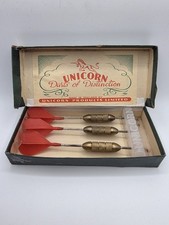 Vintage Unicorn Darts Of Distinction Set W/ Box - Red Flights - Made In England