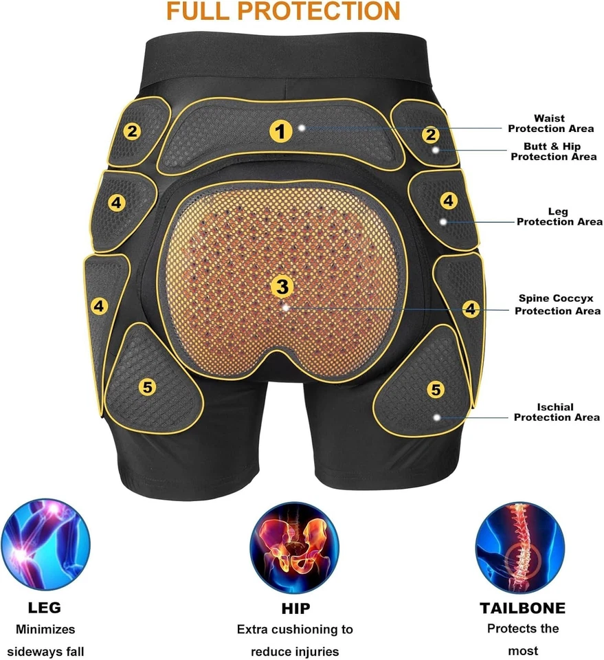 Protective Padded Shorts Crash Pad PU Hip Butt Pads Impact Gear Women Tailbone - Image 4 of 4