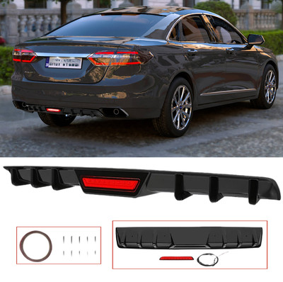 For Ford Taurus Glossy Black Car Rear Bumper Diffuser Lip with LED Brake Light