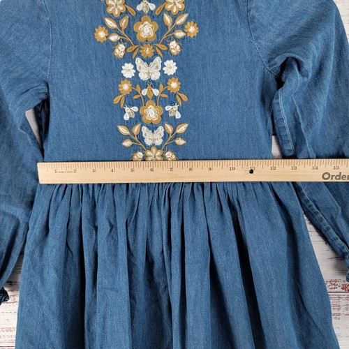 Mini Boden Girls 7-8 Dress Floral Embroidered Denim Boho EUC - Picture 3 of 11