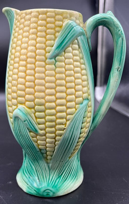 Continental Majolica Rustic Corn with Pink Inside Pitcher 7 3/8''