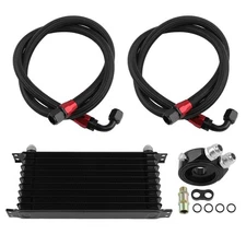 10 Row AN10 Universal Engine Transmission Oil Cooler+Filter Adapter Hose Kit NEW