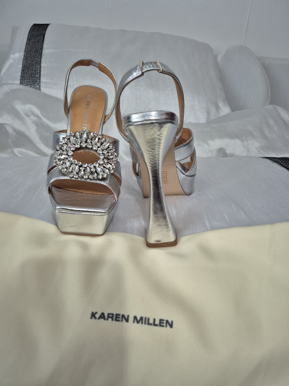 UNWORN!! SOLD OUT!! KAREN MILLEN SIlver Platform Heels IN BOX image 3