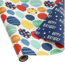 Reversible Birthday Wrapping Paper Roll for Boys Girls Kids Men Women - Color...