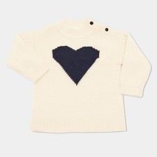 Burberry Children Cream Heart Intarsia Knit Long Sleeve Sweater 18M