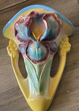 Majolica Style Vintage Wall Vase Pocket Iris Floral Caramic Colorful