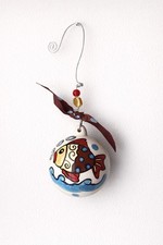Vintage Glory Haus Fish Ornament, Hand Painted Ceramic Hanging Decor, 3.75" W