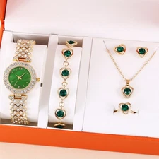 4pcs/set Gold Pave Vintage Watch Layered Chain Bracelet Necklace & Earring Set