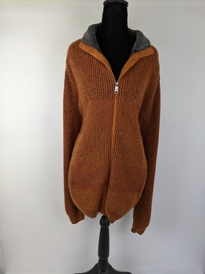 Walbusch Zip Up Cardigan Wool Blend Mens Size 58 Size 60 Big & Tall Rust Fall