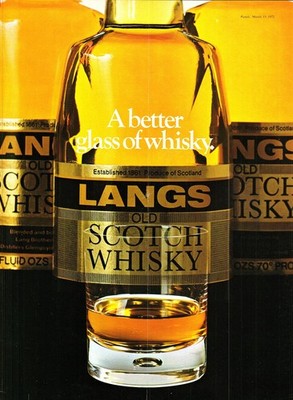 Vintage Werbung für ''LANGS'' Old Scotch Whisky (1) Original 1972 Print Ad Ephemera