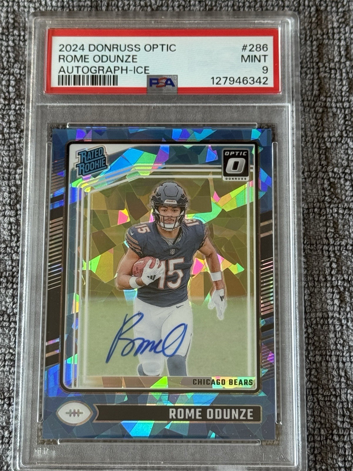 2024 Panini Donruss Optic - Rated Rookie Rome Odunze #286 Ice Prizm Auto /15