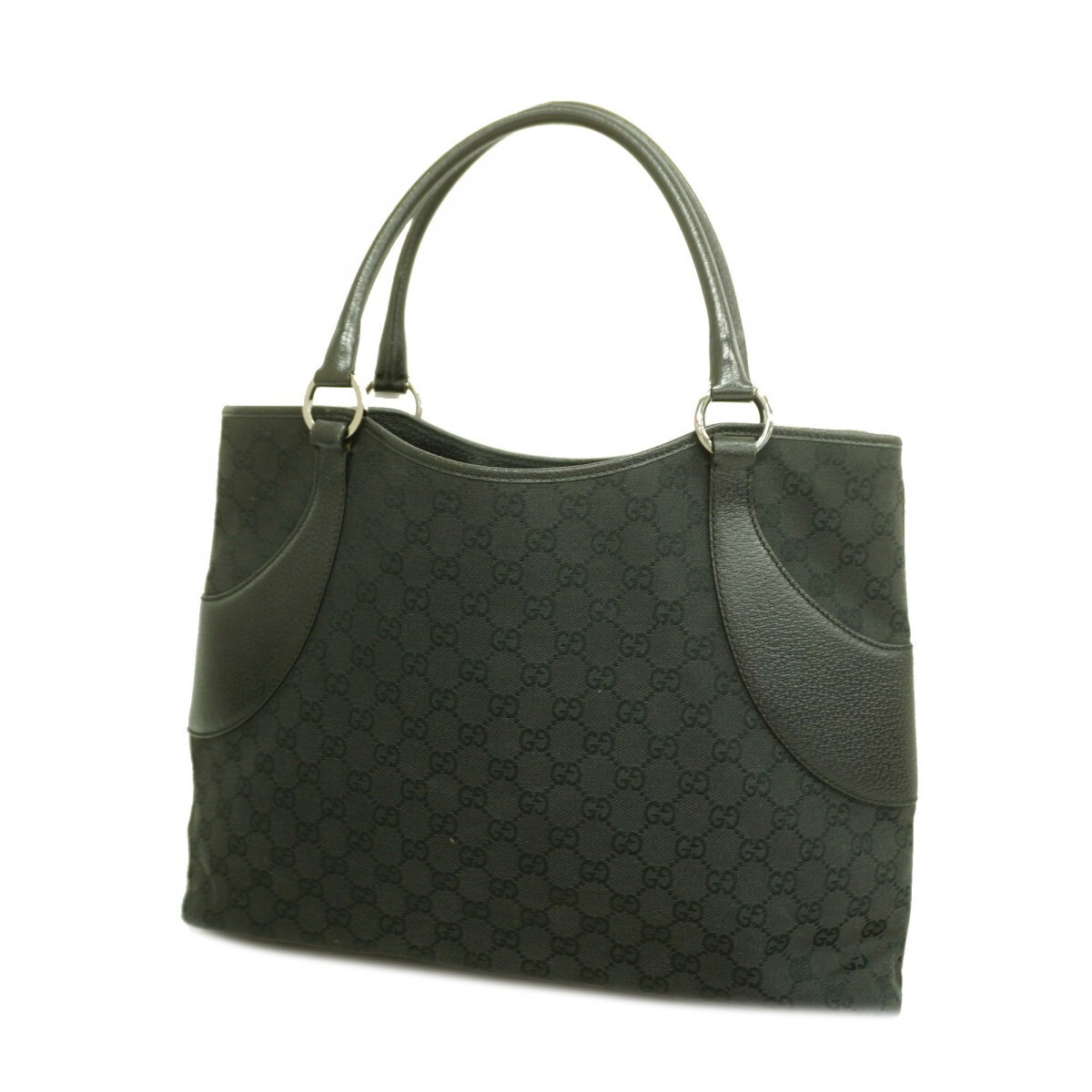 GUCCI GG Canvas Tote Bag in Black with Silver Hardware 113016 540492