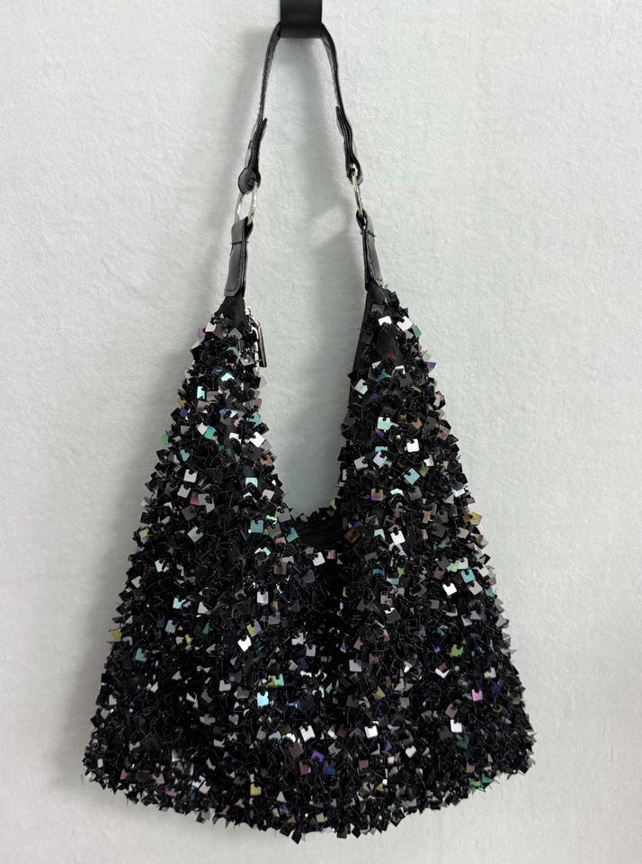 Nicole Lee Collection Black Sequin Shoulder Bag Hobo Purse Sparkle Tote - Image 2 of 4