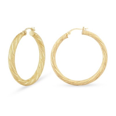 Massive große Creolen 9 kt Gelbgold 33 mm Twist Design Made in Italy
