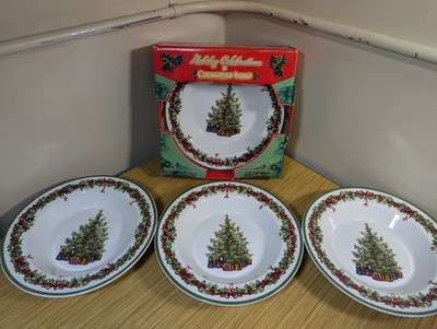 KSH Holiday Celebration By Christopher Radko Set Of 7 Christmas Rimmed Soup Bowl