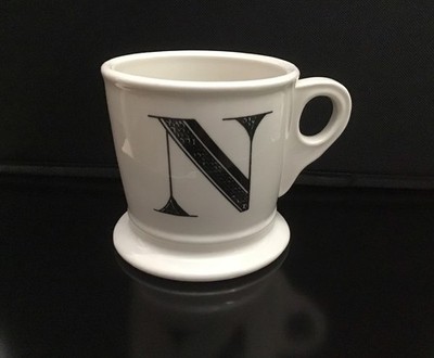 Anthropology White Stoneware Black Inicial Monogram N Coffee Mug 12 Oz Mint C