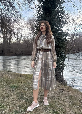 ZARA NEW WOMAN MIDI CHECK PRINT DRESS BELTED BOW S, M, L, XL | 9205/231