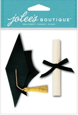 Crafts Stickers Jolee's Graduation Cap Black Gold Tassel Scroll Diploma 3D