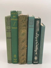 6 Vtg Hard Cover  Green Books, Decor, Prop, Staging, Display