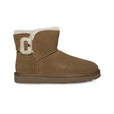 UGG MINI BAILEY FLUFF BUCKLE CHESTNUT SUEDE SHEEPSKIN BOOTS SIZE US 11/UK 9 NEW