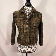 Jones New York Petite Tweed Wool Blazer Mustard Gold Black Metallic 8P Shrank 