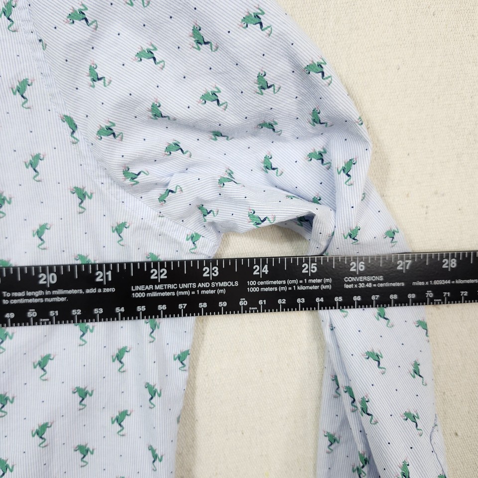 Bar III Dress Shirt Long Sleeve Frog Print 100% Cotton LG Blue &amp; Green ...