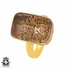 Size 8.5 - Size 10 Adjustable Lodolite Quartz 24K Gold Plated Ring GPR834