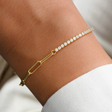 1.00Ct Round Lab Created Diamond Women's Paperclip Bracelet 14K Yellow Gold