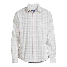 George XL 46-48 Men's White Plaid Long Sleeve Poplin Button-Up Shirt