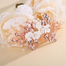 Pink Rose Gold Hair Comb for Wedding Women Leaves Hair Accessories Rose Gold