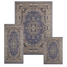 3 Pc. Set Home Dynamix Blues Bordered Floral Medallion Area Rug 7069-310