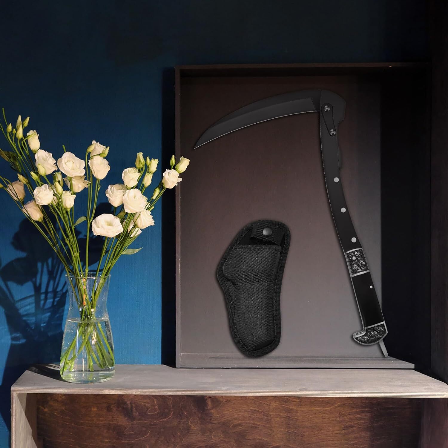 2 Pcs Folding Sickle,14.6in.Grass Hand Sickle Knife,Wooden Handle Manual Sickle