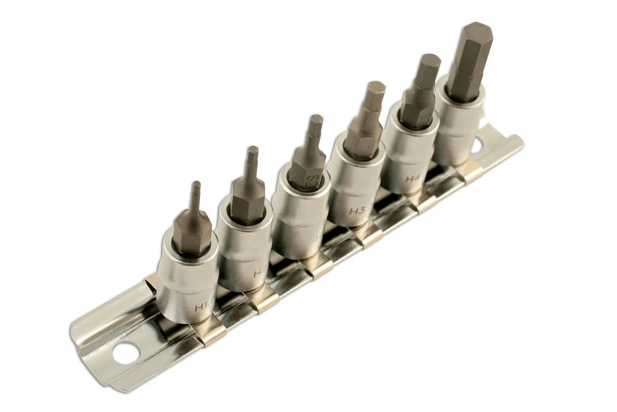 Short Stubby Small 1 4 Drive Hex Allen Key Socket Bit Set 1.5 6mm on Rail LL