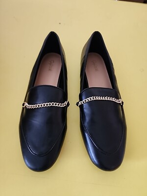 Jaclyn Smith Women's Chiara Loafer Shoes In Black With Gold Chain Size 10