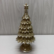Vintage Melrose International 14" Ceramic Christmas Tree Poinsettia Gold Glitter
