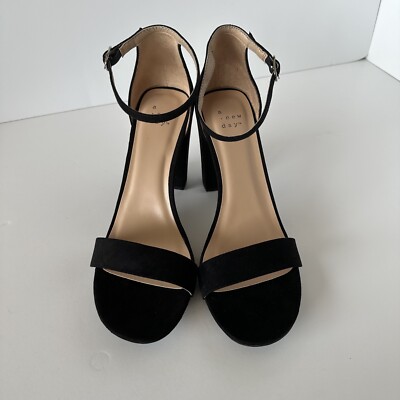 A New Day Women's ‘EMA’ High Block Heel Pumps Ankle Strap Black  Faux-Suede