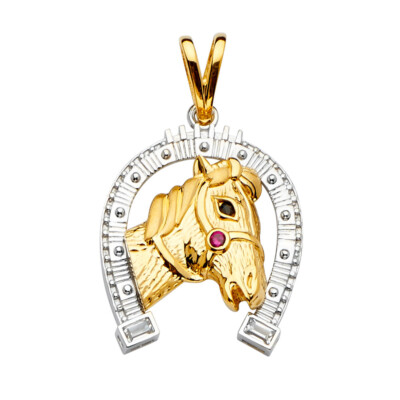 14k Tri Color Gold Zirkonia Hufeisen Anhänger für Kette - 42mm x 26mm