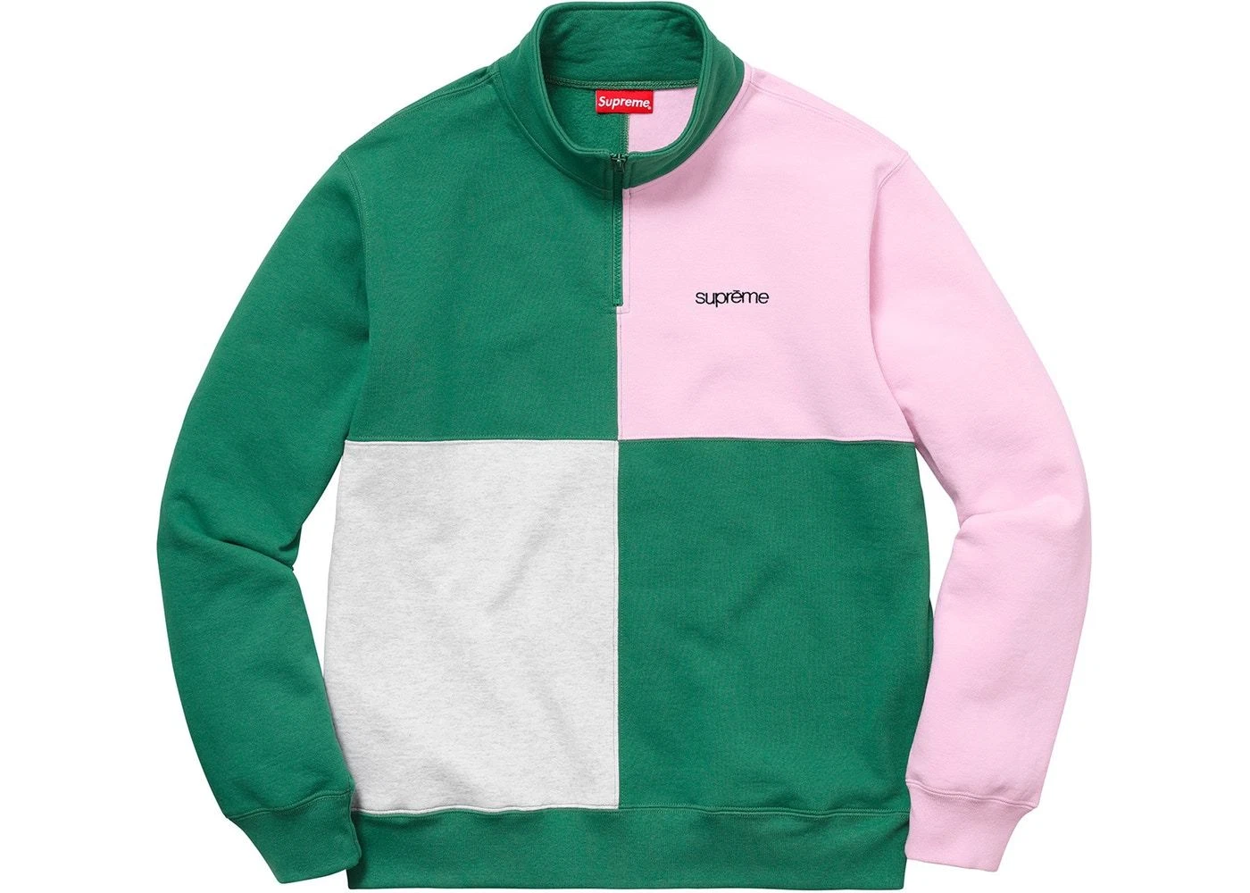 Sweat demi zip couleur suprême bloqué rose pin clair taille XL