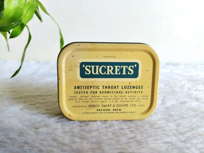 Vintage Merck Sharp & Dohme Ltd Sucrets Halsbonbons Blechdose England TB525