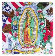 NEW Our Lady Of Guadalupe Floral American Mexican Flag Bandana Scarf- 22” X 22”