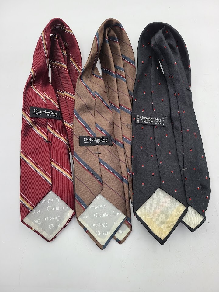 3 Pcs Christian Dior Pointed Stripes Burgundy Blue Brown