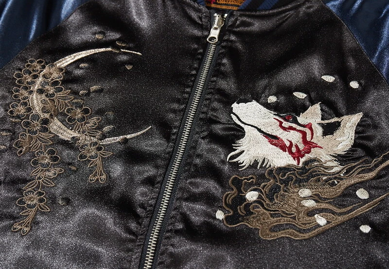 Mens Souvenir Jacket Sukajan Japanese Pattern Embroidery Myth 9 tail Fox Unisex - Image 4 of 4