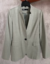 ZARA Sage Green Basic Blazer w Inverted Lapel Collar 1 Button Closure - Size 6
