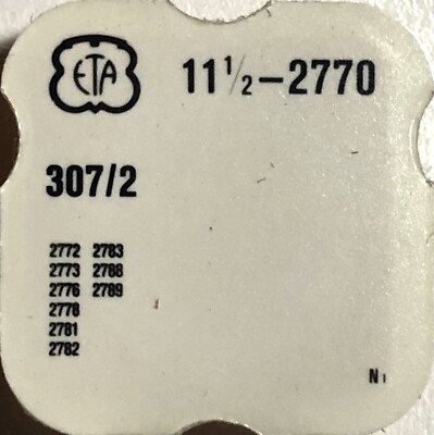 Mouvement De Montre Vintage ETA Calibre 2770 - Pièce Détachée Pour Réparation (Réf. 307/1, Compatible 2750, 2752...)