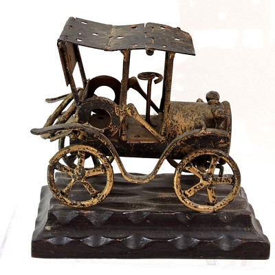 Antique Scrap Metal Car Sculpture Garage Folk Art Figurine