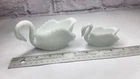 Vintage 1970's Boyd Glass Swan Set  ( Pair of White Milk Glass Swans)