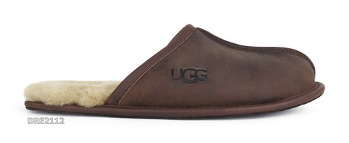 UGG Scuff Leather Cognac Fur Slippers 