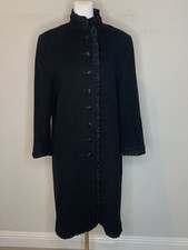 Fleurette Womens Cashmere Wool Coat Luxe Jacket Ruffles Black Sz 10 Nwt $895