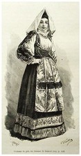 1890:SARDEGNA,COSTUMI= Costume di Gala Femmine di SENNORI =SASSARI.Passepartout.
