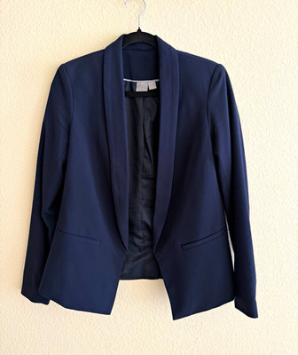 Saint Tropez West Navy Blue Blazer XS Open Front Stretch Career Work Jacket